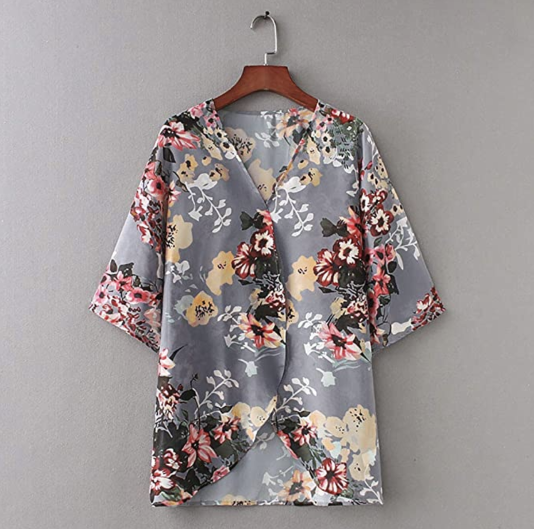 Amazon Fashion: Gray Floral Kimono