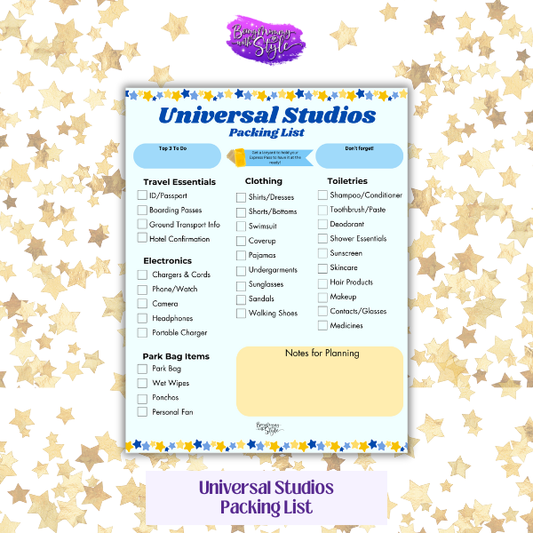 Universal Studios Packing List Image